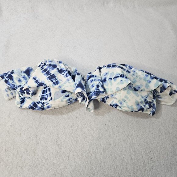 VICTORIA SECRET PINK Bandeau Blue & White Tie Dye Bikini Top Sz M Removable Pads - Picture 1 of 4
